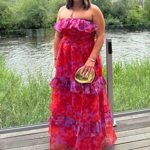 Anthropologie Tiered Strapless Belted Maxi Dress - Size XL